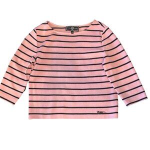 Vintage St. John Sport Santana Knit Pink Black Stripe 3/4 Sleeve Top Sz M Luxury